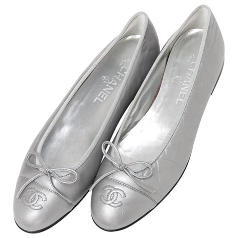 silver chanel ballet flats